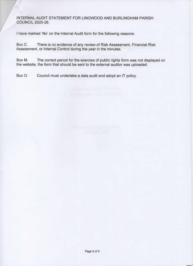 Internal Auditors Report